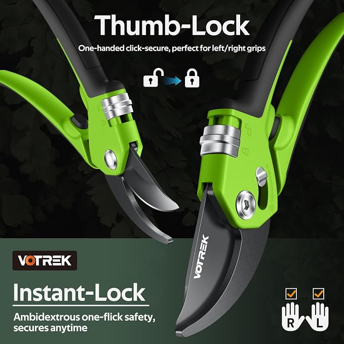 VOTREK® Pruning Shears, Patented Stepless Handle Opening for All Hand Size