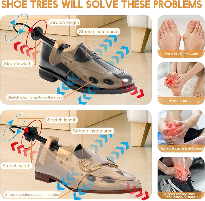 eachway Wooden Shoe Stretcher Men and Women for Wide Feet, Pair Premium of 4-way Shoe Tree Widener Stretch Length & Width