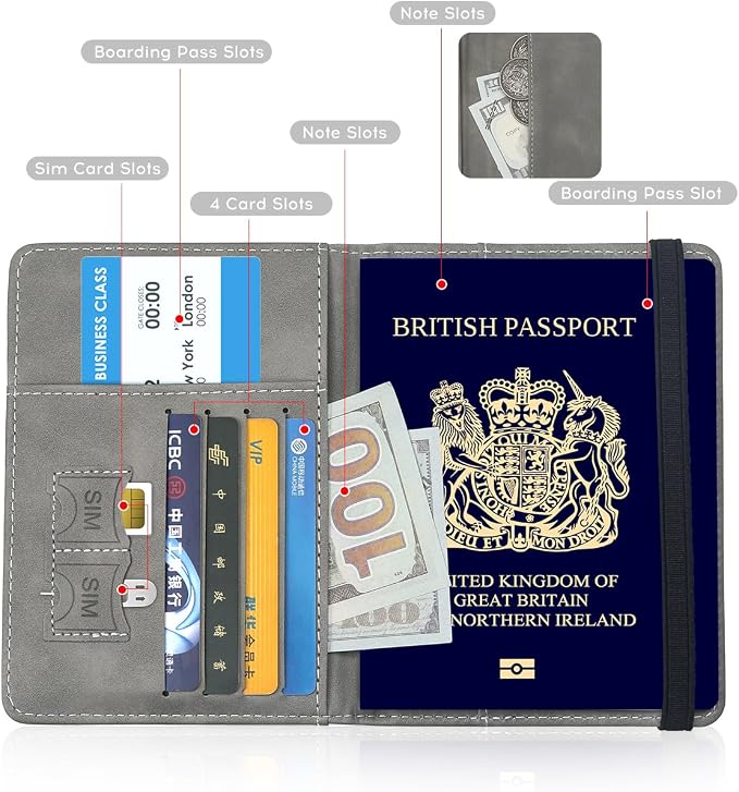 ILIYAH-Passport Cover-Passport Holder Travel Wallet-RFID Blocking Passport Case Travel Accessories Card Holder Wallet Unisex Travel Gifts (Grey)