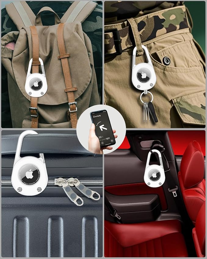 SCALLOP for AirTag (1st & 2nd Gen) Keychain with Carabiner,Thick Hard PC Air Tag Holder,IPX8 Waterproof,Secure Lock