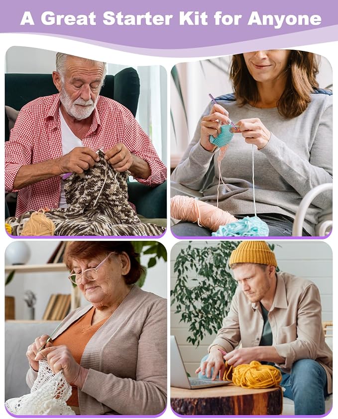 Aeelike Crochet Kit for Beginners Adults Kid, Complete Crochet Kits, Purple | Crochet Kit for Beginners Young and Old, All-inclusive Kit with Crochet Hooks 655 Yards Yarn Instruction Knit Bag, Ideal Gift
