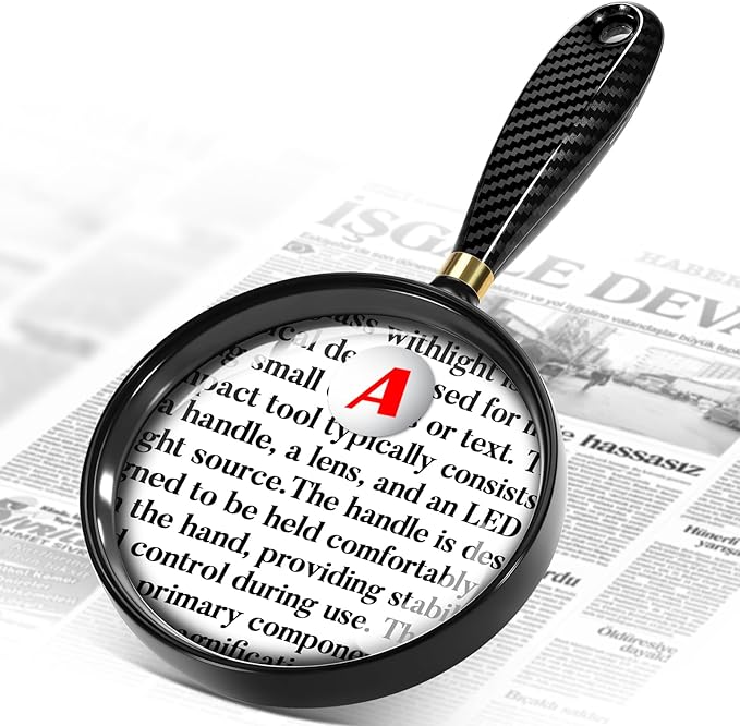 5X 30X Large Magnifying Glass for Reading, 90mm Upgraded Handheld Magnifier with Wide Handle, Magnifying Glass for Seniors Close Work Newspaper Nature Exploration, Hobby