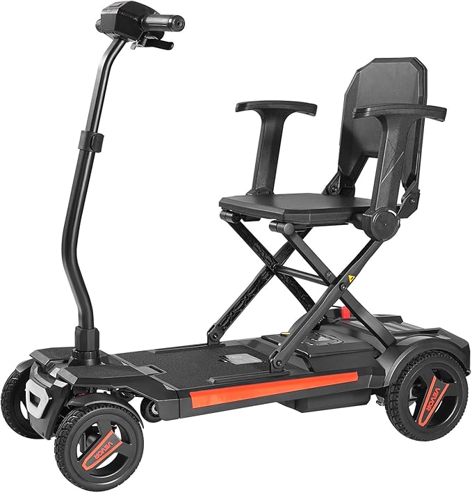 VEVOR Mobility Scooter, Auto-Folding Electric Power Scooter, Dual Front Suspension Enhance Stability & Comfort, 4-Wheel Design, Lightweight Foldable for Air Travel