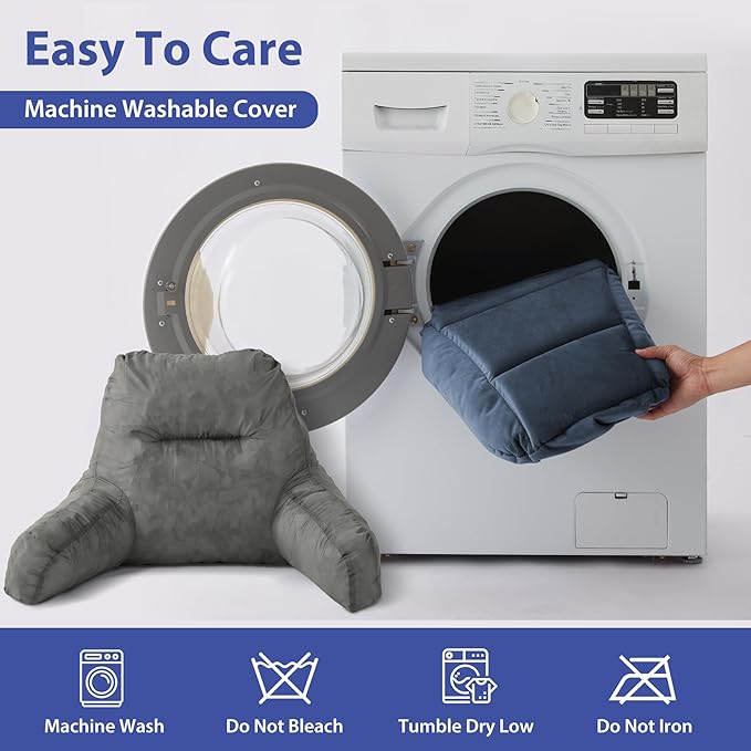 Reading Pillows for Sitting in Bed Adult, Back Pillow for Bed Sitting Up, Backrest Pillows with Shredded Foam for Adult&Teens, Support Pillow with Arms for Beds, Couch, Floor, 24in, Navy Blue