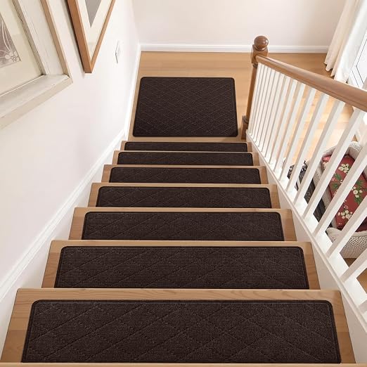 KOOTETA Non Slip Stair Treads Landing Rug for Wooden Steps Indoor, 20"X32" Landing Slip Resistant Stair Rugs for Kids and Dogs, Polyester Stair Landing Mat,Brown