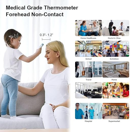 Berrcom Non-Contact Infrared Forehead Thermometer for Adults and Kids | 3-in-1 digital LCD display, fever alert, contactless reader, fast & accurate, for home use