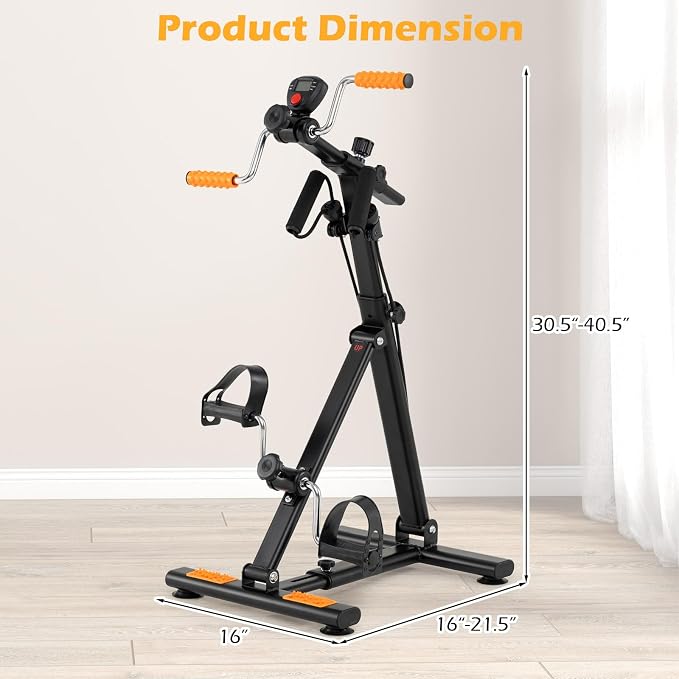 GYMAX Pedal Exerciser Bike Arm Leg Knee Physical Therapy Peddler, Adjustable Fitness Equipment Home Exercise Bike with LCD Monitor for Seniors Total Body Workout, Elderly Rehab