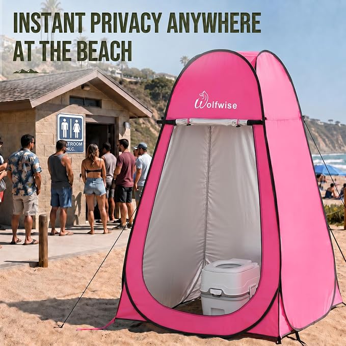WolfWise Pop Up Shower Tent for Camping Essentials, Compact & Lightweight | Portable Instant Changing Tent with Window & Carry Bag, Privacy Dressing Room Bathroom for Outdoor, 6'3"/6'11" H
