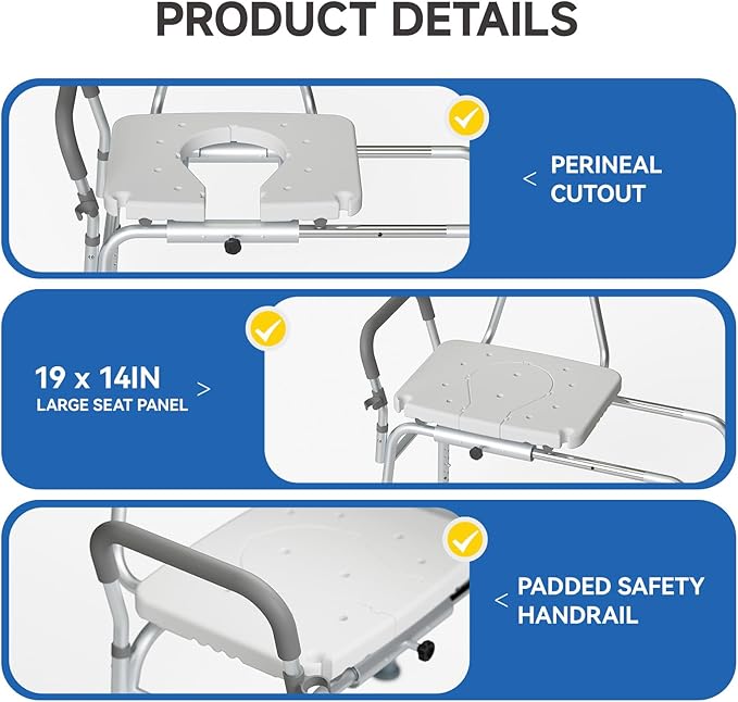 Tub Transfer Bench and Sliding Bathtub Shower Chair for Inside Shower Chair for Elderly and Disabled,Adjustable Seat Height, Holds Weight up to 350 Lbs, Bath and Shower Safety, Transfer Bench