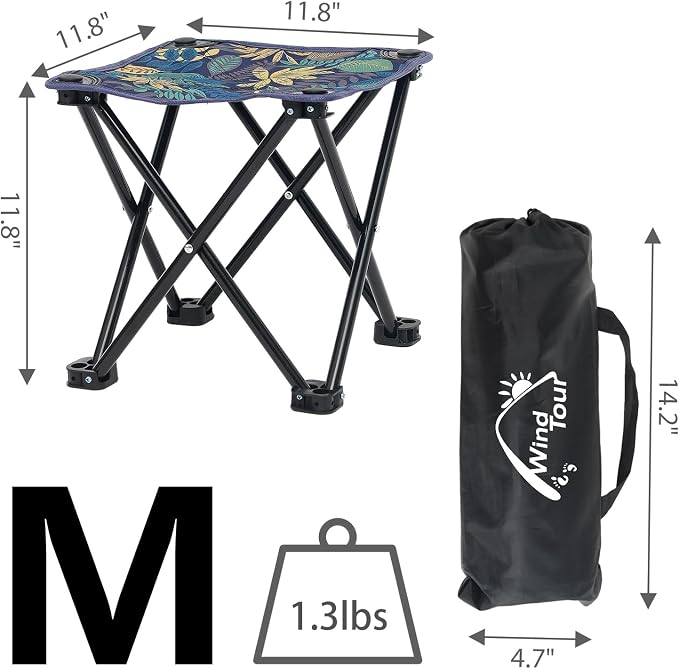 Wind Tour Portable Folding Camping Stool Outdoor Camping Lightweight Samll Chair for Fishing Hiking Gardening and Beach with Carry Bag (Medium Blue -1)