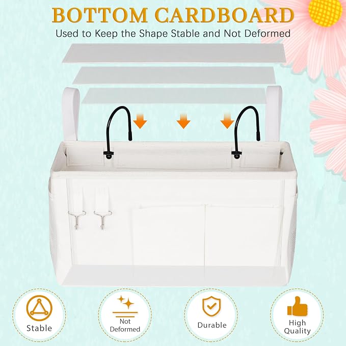 Bedside Caddy Bedside Storage Bag for Headboards/Bunk Bed | Hanging Bed Caddy with Hooks fits Bunk bed Hospital Beds Dorm Bed Rails, Essentials for Phones, Books, Remotes, Water Bottles
