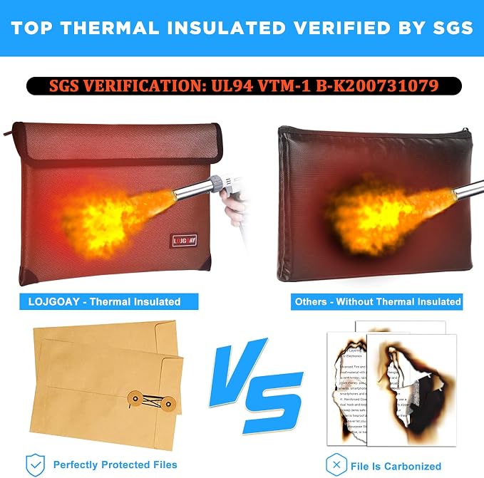 Fireproof Document Bag - with 5200°F Heat Insulated, Waterproof Fireproof Bag with Zipper, 8 Layers of Functional Materials, Fireproof Money Bag for Cash/Documents/Valuables, Fire Bag 11"x7.7" …
