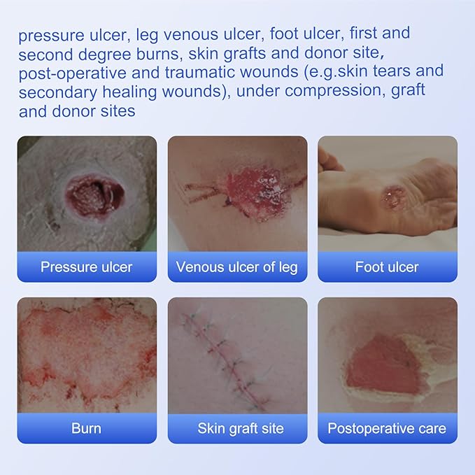 Niceful Silver Silicone Adhesive Foam Dressing Without Border, 4"×4" Ag Sterile Highly Absorbent Wound Dressing, 5 Count