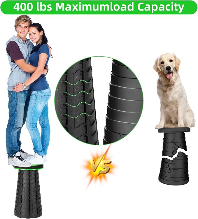 Qiguet Collapsible Stool, Folding Chair - Upgraded Portable Chair with Load Capacity 400lbs, Portable Stool for Camping Fishing Hiking - Folding Stool with Carrying Straps,Gifts for Fisherman (Green)