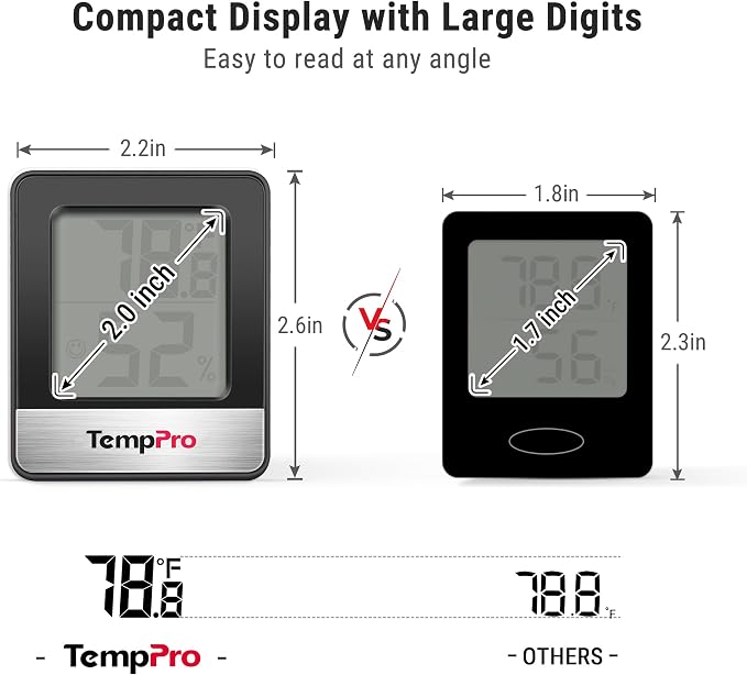 TempPro TempAir Black 2 Pack Digital Hygrometer Indoor Thermometer | Humidity Meter Room Thermometer with Temperature and Humidity Monitor Mini Hygrometer Black Weather Station