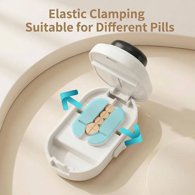Pill Cutter for Small Tiny Large Pills, Accurate 1/2 & 1/4 Tablet Splitter with Safe Hidden Stainless Steel Blade, Easy Slicer for Vitamins and Medications