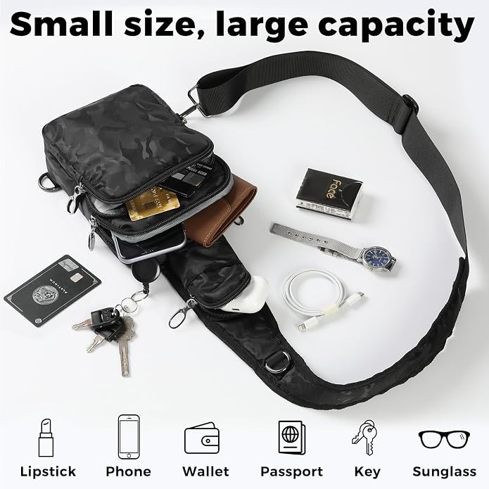 Sling Bag, Crossbody Bag with Zipper Lock, RFID Blocking & Water Resistant for Men and Women