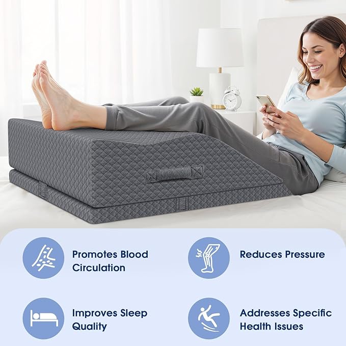 Elevation Pillows for Leg After Surgery, Memory Foam Adjustable Wedge Pillow for Injury or Rest, Ankle Pillow for Sleeping Blood Circulation Grey/Double Leg