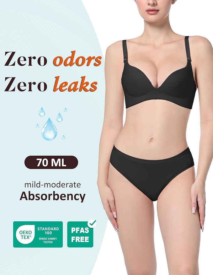 AIRCUTE Washable Leak Proof Incontinence Underwear for Women Absorbency Bladder Control Briefs 70ML,3 Pack (2XL,3 Black)