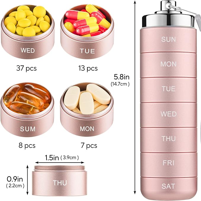 Mossime Metal Travel Pill Organizer, Portable 7 Day Vitamin Organizer Stackable, Waterproof 1 Times A Day Pill Box, Large Pill Container, Daily Medicine Organizer for Vitamin, Fish Oil, Supplement