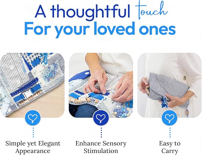 Fidget Blanket for Adults with Dementia w/Ten Dementia Gadgets & Activities, Best Gifts for Dementia Patients, 20 X 12 in, Blue Busy Blanket for Dementia Patients, Dementia Activities for Seniors