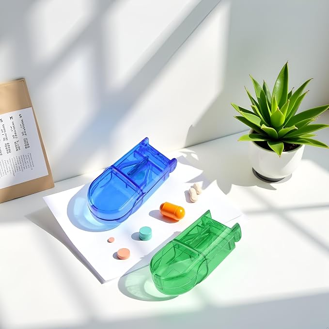 2Pcs Pill Cutter Splitter,Cuts Pills for Small and Tiny Pills Tablet Splitter with Guard Pill Cutter and Crusher Cuts Pills for Cutting Small Pills or Large Pills in Half Daily Medicine Organizer