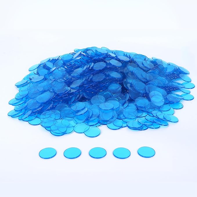 GSE Games & Sports Expert Blue Bingo Chips, 5,000 Pieces 3/4-Inch High-Contrast Transparent Counting Chips for Bingo Games, Parties