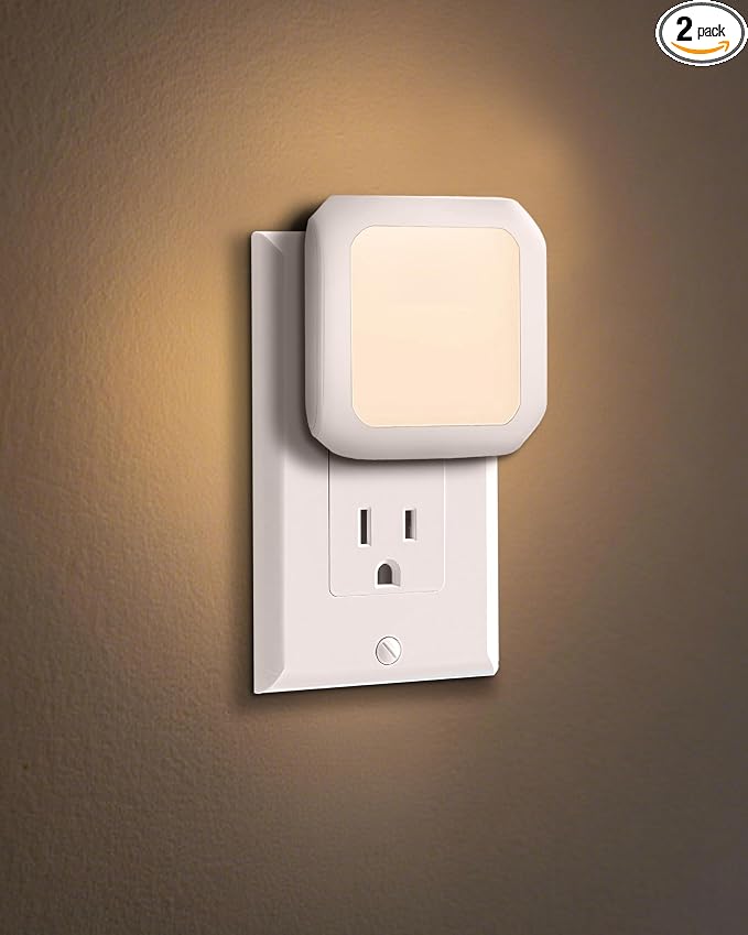 Night Light Plug in 2 Pack - Bedroom for Kids Baby Nursery Adjustable Brightness - 3000K Warm Lights LED Dusk to Dawn Bathroom Hallway Lamp for Toilet