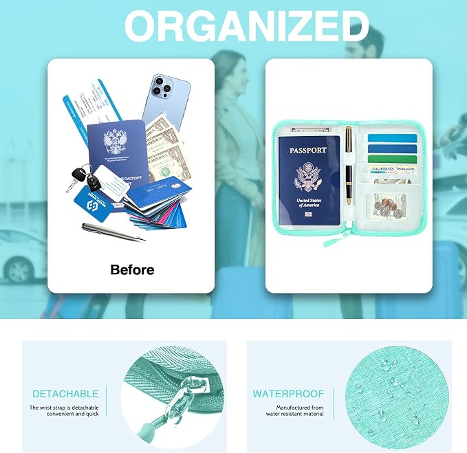 Passport Holder for Travel, Women Rfid Blocking Passport Wallet, Travel Essentials Premium Wallets, Waterproof Passport Holders Bag for Men Traveling, Travel Document Organizer Credit Cards Case
