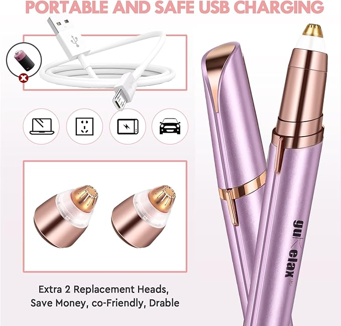 gurelax Eyebrow Trimmer for Women,Electric Eyebrow Hair Remover, Painless Brow Razor Shaper with LED Light, USB Rechargeable, Eye Brow and Face Epilator
