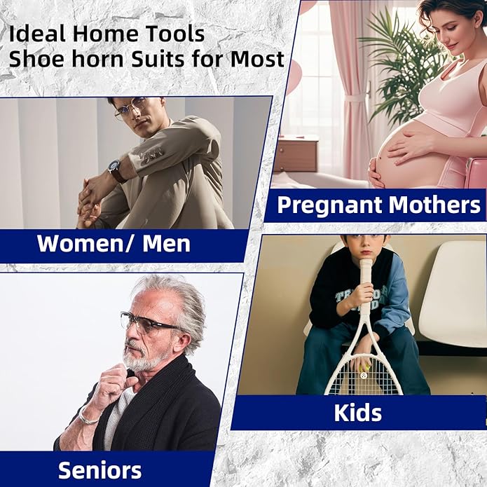 16.5" Shoe Horn Long Handle for Seniors,Stainless Steel Shoe Horn, Shoe Spoon，Boot Horn,Blue or Black Selection,2pcs