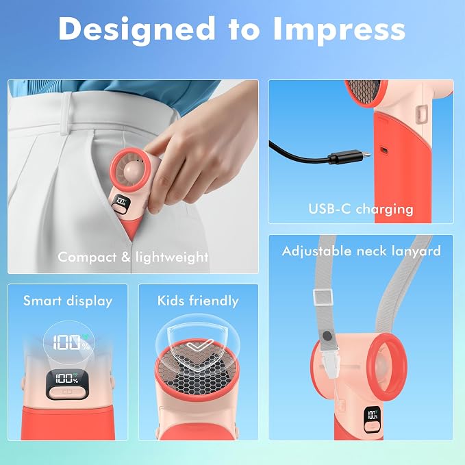 AMACOOL Portable Handheld Turbo Fan丨5 Speed Foldable Hand Fans丨Max 20 Hours Runtime丨Rechargeable Mini Pocket Cooling Fan for Travel, Outdoor Activities, Gifts for Women