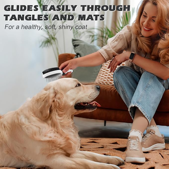 2PCS Pet Grooming Tools - Double-Sided Brush for Shedding and Bathing, Suitable for Short/Long Haired Dogs Cats and Horses, Deshedding Dog Brush, Mane & Tail Combs for Horses - Pet Supplies (White)