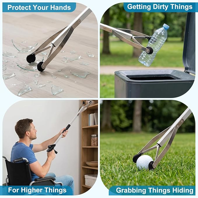 32" Grabber Reacher Tool for Seniors, 2-Pack Heavy Duty Trash Picker Upper with Suction Cup - Foldable Reacher Grabber Pickup Tool for Indoor & Outdoor Use, All-Purpose Grabber Tool