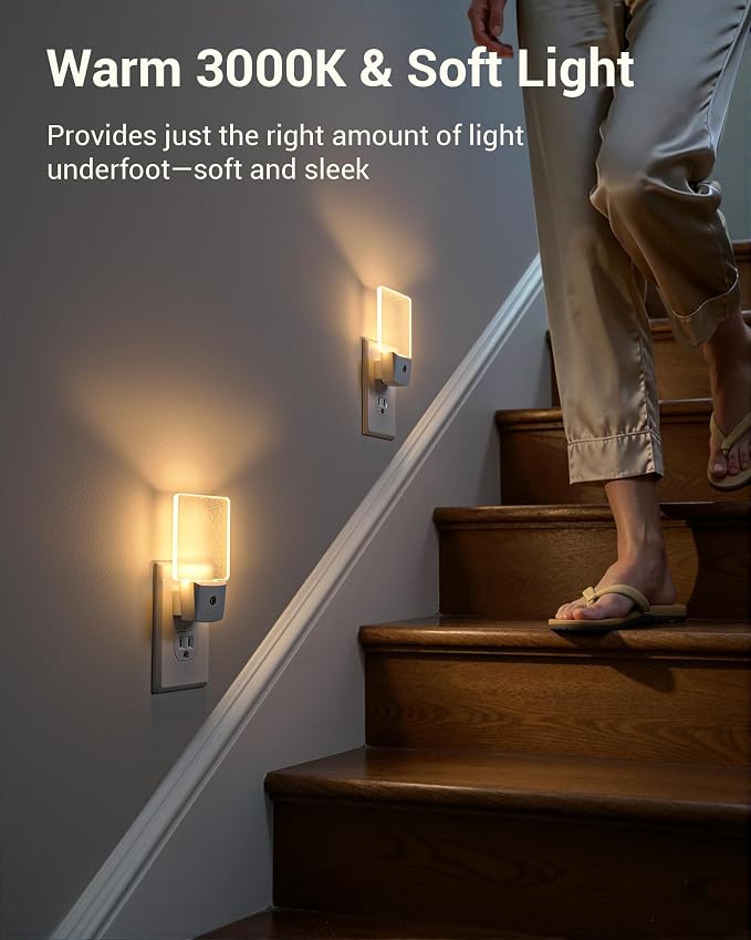 DEWENWILS Night Lights Plug into Wall, LED Night Lights Light Sensor 4 Pack | Dusk to Dawn, 3000K Warm White, Frosted Acrylic Shade, for Bathroom, Kids Room, Nursery Room, Hallway, Kitchen