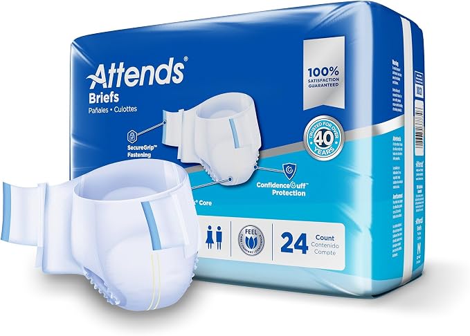 Attends Confidence® Adult Unisex Disposable SmartCool® Briefs, Medium, 32"-44" Waist, SecureGrip Tab Closure, Ultimate Absorbency, Breathable Materials, 24ct Bag