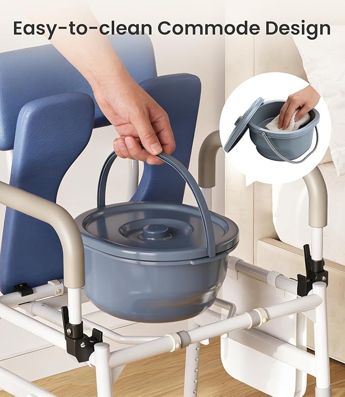 VOCIC Drop Arm Bedside Commode with Night Light, Extra Wide Adjustable, 400 lbs Padded Seat Portable Potty, 6.3QT Bucket, Heavy Duty Steel Commode Over Toilet Chair for Seniors, YR11