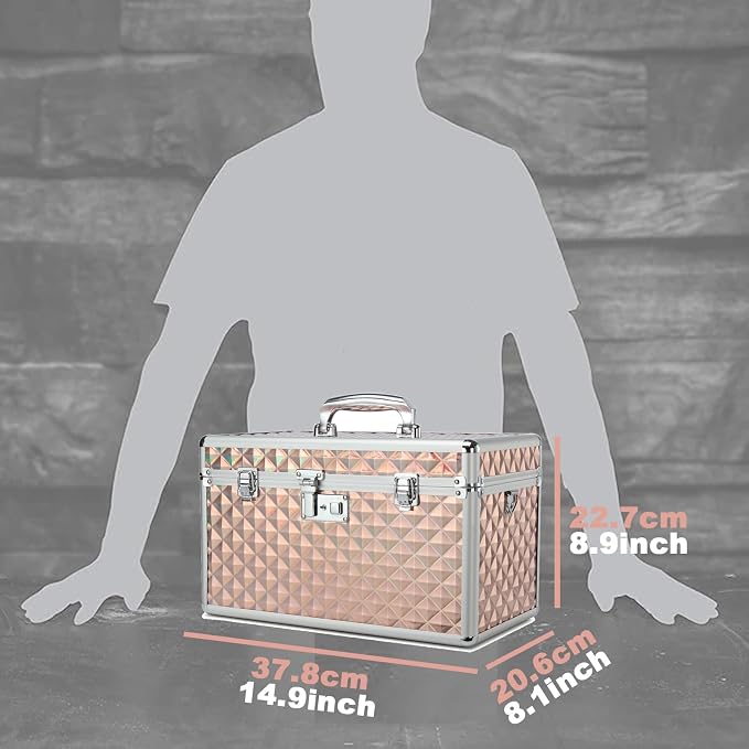 Storage Box with Key Lock, Lockable Medicine Storage Box, Empty First Aid Box, Security Lock Box, Multipurpose Locking Box for Home and Outdoor Use (Champagne, X-Large)