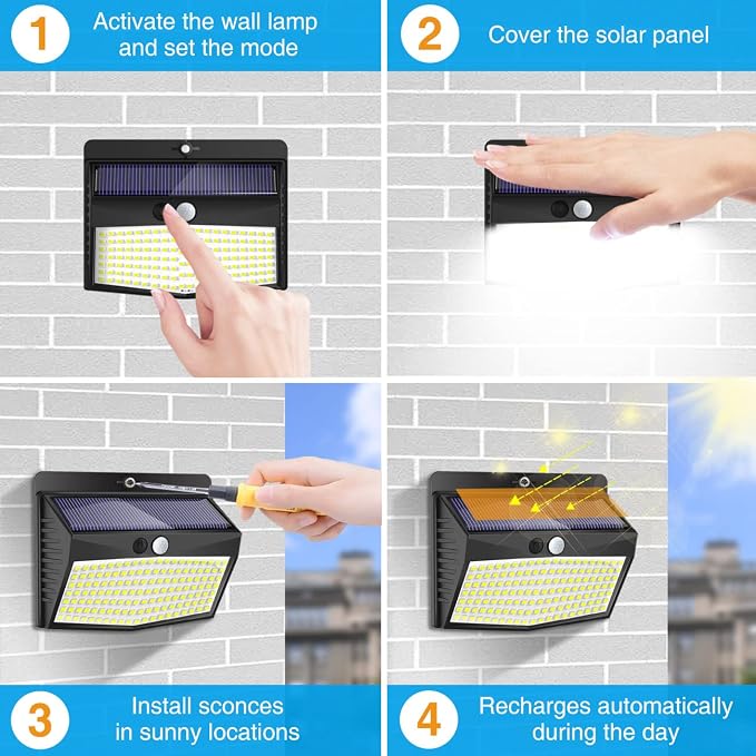 10 Pack Solar Motion Sensor Lights Outdoor Waterproof with 3 Modes | Cool White, Black Frame, LED, Solar Powered, Security Lighting for Outside Wall Garden Fence Yard Deck Patio Garage