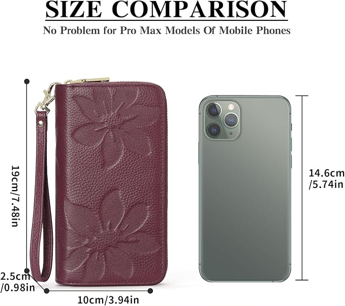GOIACII Women's Wallet Large Capacity Double Zip Ladies Card Phone Holder RFID Blocking Wristlet Leather