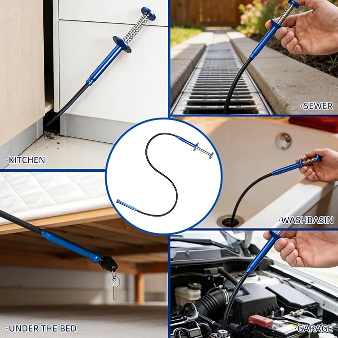 Flexible Grabber Tool, Magnetic 4-Claw Gripper (24", Blue) | Mechanic Pickup Tool with Spring-Loaded Handle; for Automotive, Engine Bay, Bathroom, Kitchen, Sewers, Drain, Small Spaces