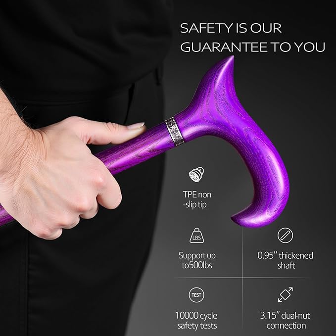 Walking Cane, Available in Multiple Inches Wooden Cane Support up to 500 Lbs, Suitable for Fancy Wooden Walking Cane for Men and Women with Extreme Demands