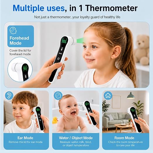 Dr. Aid No-Touch Ear & Forehead Thermometer, Infrared Digital,4 Color-Coded | No-Touch Infrared Sensor, Color-Coded Fever Indicator, Fast Reading