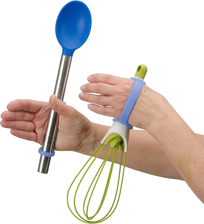 EazyHold Blue Silicone Universal Cuff, Assistive Hand Grip Holder for Special Needs, Cerebral Palsy, Handicap, Pediatric Mobility Daily Living Aid, Therapy Equipment with Adaptive Handles 2-Pack 5.25"