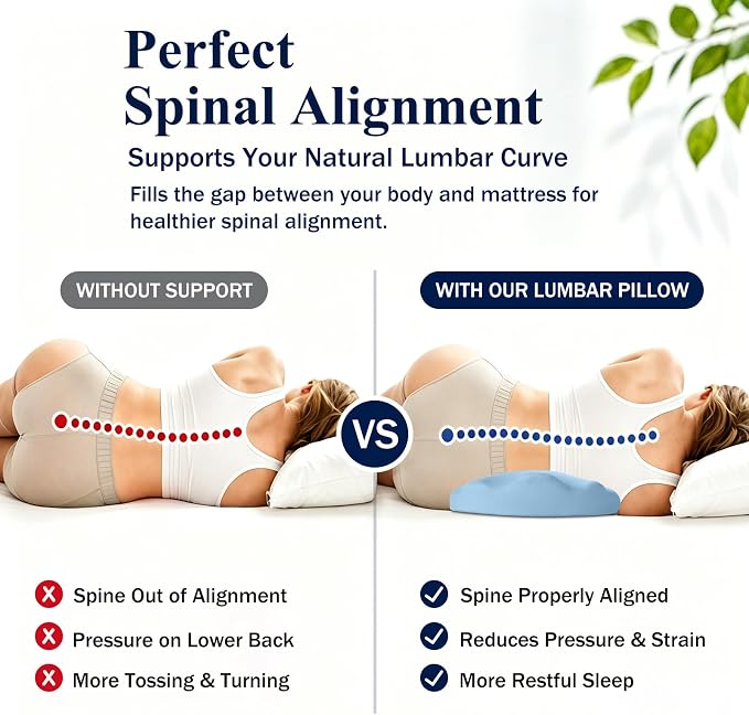 Fledano Lumbar Support Pillow for Bed – Memory Foam Lower Back Pain Relief Pillow for Sleeping, Ergonomic Lumbar Pillow for Side & Back Sleepers, Sciatica & Hip Pain Relief, Washable Cooling Cover
