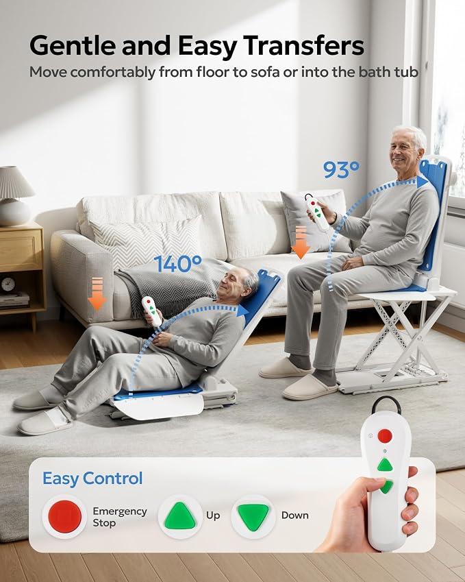 Portable Floor and Bath Lift Chair for Elderly Falls, Max 308 lbs | Lightweight Electric Lift Helps Raise Users From Floor, IPX8 Waterproof Foldable Shower Chair for Tub, Raises Up to 19.7"