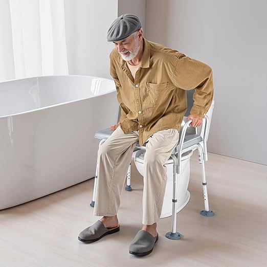 VEVOR Bedside Commode Chair, 500 lbs Load Capacity, 4-in-1 Portable Toilet and Raised Toilet Seat with Detachable 5L Bucket, Padded Seat and Backrest, Adjustable Height Adult Potty Chair for Seniors