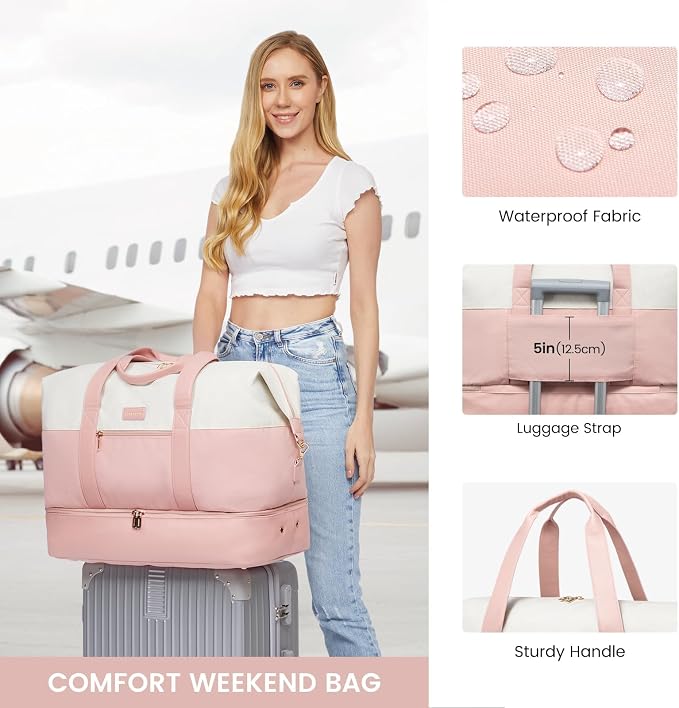 LOVEVOOK Weekender Bag for Women, Large Duffle Bag for Travel with 2 Packing Cubes, Carry on Overnight Bag with Shoe Compartment, Mom Hospital Bags for Labor and Delivery
