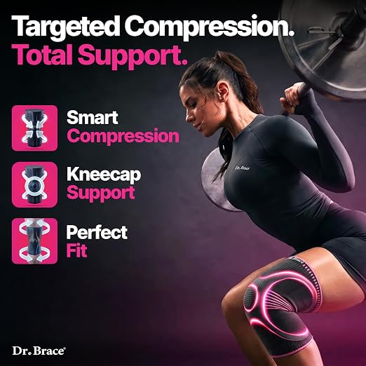 DR. BRACE Elite Compression Knee Brace for Women & Men, (2-Pack) Knee Support Compression Sleeve, Workout Sports Knee Braces for Meniscus Tear, ACL & Arthritis Pain Relief - Check Size Guide Video (Orion, Medium)