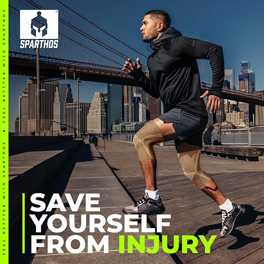Sparthos Knee Compression Sleeves by (Pair) – Support for Sports, Running, Joint Pain Relief – Knee Brace for Men and Women - Walking Cycling Tennis Workout - Check Size Chart (Beige-S, 7-8½″ Knee)